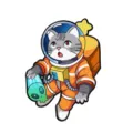 Simpatica spilla smaltata gatto astronauta, tuta arancione, distintivo in metallo per vestiti. - Gatto Grigio che Tiene un Alieno