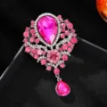 Exquisite rosa Kristall Tropfen Brosche mit glitzernden Strasssteinen, elegantes silbernes Modeaccessoire. - Rosa Stil (YNCP3056) / Rosa