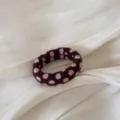 Coletero marrón y rosa con lunares, textura de felpa suave para peinado diario elegante. - Rosa Café Lunares
