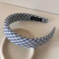 Blue white gingham headband detail close up, soft padded fabric hair hoop fashion accessory. - 3CM Wide / Light Blue Plaid