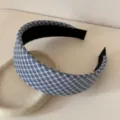 Blue plaid headband for women, sweet cute fabric hair hoop with thick sponge design for daily wear. - 4cm Wide / Dark Blue Plaid