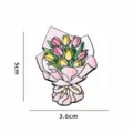 Cute tulip bouquet enamel pin and fridge magnet, exquisite alloy floral accessory, 5x3.6cm. - Tulip Bouquet (BXT0173-2) / Refrigerator Magnet / Electrophoretic Black