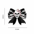 Spilla teschio fiocco Halloween gotico smalto metallo distintivo accessori moda - Stile Quadretti Rosa e Nero (CZ3518-3)
