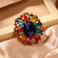 Fashion creative alloy rhinestone crystal glass flower brooch women clothing accessory pin - Colorful