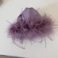 Elegant purple satin feather hair claw clip for women, stylish plush hair accessory for daily wear. - Purple