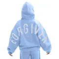 Detalle de la sudadera con capucha oversize azul claro con estampado de letras. - S / Azul cielo