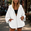 Solid color casual hooded zipper outerwear with nine-quarter sleeves for women fashion - S / White