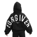 Vista trasera de sudadera con capucha oversize negra con elegante estampado gráfico urbano. - S / Negro
