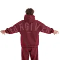 Übergroßer weinroter Kapuzenpullover und Hosen Set mit Rückendruck, modische Streetwear. - Burgunderrot