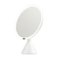 White desktop LED makeup mirror with smart touch control, adjustable color temperature and brightness. - White