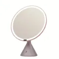 Desktop LED makeup mirror with round design, smart touch control and adjustable lighting modes for daily use. - Pink