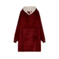 Vue détaillée du sweat-shirt à capuche en polaire douillette bordeaux et sherpa. - Taille unique / Rouge
