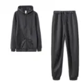 Conjunto de chándal de color sólido con elegante sudadera con capucha, cremallera y pantalón. - S / Negro