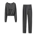 Chándal de canalé para mujer dos piezas otoño jersey manga larga pantalón sport casual - S / Top y Pantalones / Gris