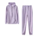 Women solid color tracksuit set featuring a zip-up hoodie and matching sweatpants. - Purple