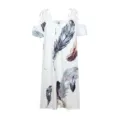 Summer women's off-shoulder feather print short sleeve dress with delicate lace trim details. - S / Dresses / Big Feather