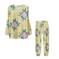 Women casual tie-dye long sleeve top and pants lounge set detailed view showcasing pattern. - Yellow