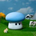 Cute blue mushroom night light, silicone bedside lamp with cute cartoon eyes and soft lighting. - Blue - Warm White