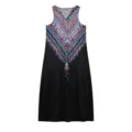 Robe longue sans manches col V avec un bel imprimé géométrique bohème vintage. - Imprimé Floral Patchwork Ethnique