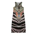 Robe longue sans manches col V avec imprimé col égyptien vintage et motif zébré chic. - Style Égyptien Patchwork Zèbre