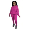Damen einfarbiger gefütterter Kapuzenpullover Trainingsanzug zweiteilig in Pink Freizeit - Fuchsia