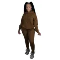 Detailansicht des Damen Fleece Trainingsanzugs, gemütlicher brauner Hoodie mit passender Hose. - S / Oberteil und Unterteil / Kaffeebraun