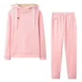 Pink fleece hoodie and sweatpants set, casual long sleeve two piece tracksuit for women. - S / Top And Bottom / Pink