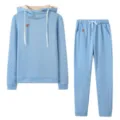 Women casual tracksuit set, light blue long sleeve hoodie and matching pants with drawstring. - S / Top And Bottom / Blue