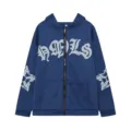 Blue zip-up hoodie for women street style with gothic chest print and sleeve graphics. - S / Royal Blue