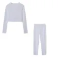 Conjunto casual de dos piezas para mujer top corto blanco y pantalones largos chic. - S / Top y Pantalones / Blanco