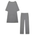 Elegante conjunto casual de algodón y lino top manga larga irregular pantalón gris - S / Top y Pantalones / Gris