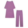 Conjunto de top asimétrico morado de manga larga y pantalón suelto, atuendo casual de lino. - S / Top y Pantalones / Púrpura