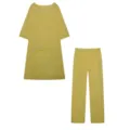 Dames Geel Casual Katoen Linnen Asymmetrisch Lang Mouw Top en Wijd Pijp Broek Set - Geel