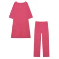 Dames linnen casual lange mouw onregelmatige zoom top en wijdere broek set chic - Rozerood
