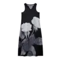 Vestido largo sin mangas de mujer con cuello en V y estampado de rosas vintage elegante de verano - S / Vestidos / Estampado de Rosas
