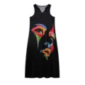 Robe longue sans manches col V pour femmes avec imprimé visage abstrait, robe décontractée. - Imprimé Art Visage Noir