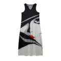 Vestido largo sin mangas mujer cuello V estampado gráfico retro vestido casual verano - S / Vestidos / Estampado de Arte Facial Blanco