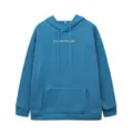 Cozy fleece-lined hoodie featuring an adjustable drawstring hood, kangaroo pocket and inspiring text. - Lake Blue