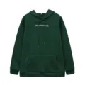 Dark green fleece hoodie with drawstring, kangaroo pocket and inspiring chest text print. - Dark Green
