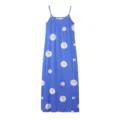 Blue floral cami maxi dress detail, cute daisy print, lightweight summer apparel close up - Blue