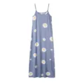Vestido largo casual de verano con estampado de margaritas azules tirantes finos para mujeres - S / Vestidos / Gris