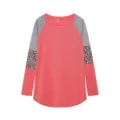 Women Leopard Color Block Striped Crewneck Long Sleeve Casual T-Shirt Detail View - Pink