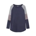 Women long sleeve colorblock t-shirt with leopard stripe raglan sleeves casual top - Navy Blue