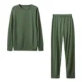 Completo verde unito con top a maniche lunghe e pantaloni lunghi abbigliamento comodo da casa - Verde militare