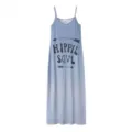 Summer long slip dress with gradient blue color and stylish letter print. Perfect for casual wear. - XL / Dress (9594#) / Gray