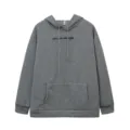 Casual gray fleece hoodie for women with kangaroo pocket, drawstrings and stylish chest print. - Light Gray