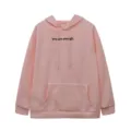 Sudadera con capucha rosa para mujer con bolsillo canguro, cordón y estampado de letras. - XS / Tops / Rosa