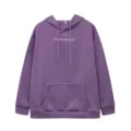 Sudadera morada con capucha para mujer forrada con cordón, bolsillo y estampado. - XS / Tops / Púrpura