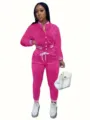 Completo tuta con giacca bomber rosa da donna outfit sportivo casual a due pezzi. - Taglia S / Top e Pantaloni / Rosso rosa