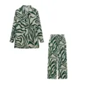 Ensemble deux pièces chemise à manches longues et pantalon imprimé vague vert blanc. - S / Haut et Bas / Rayure verte